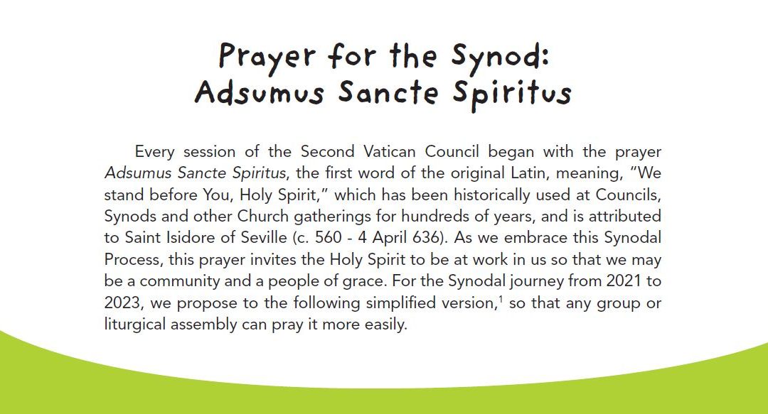Prayer for the Synod:  Adsumus Sancte Spiritus
